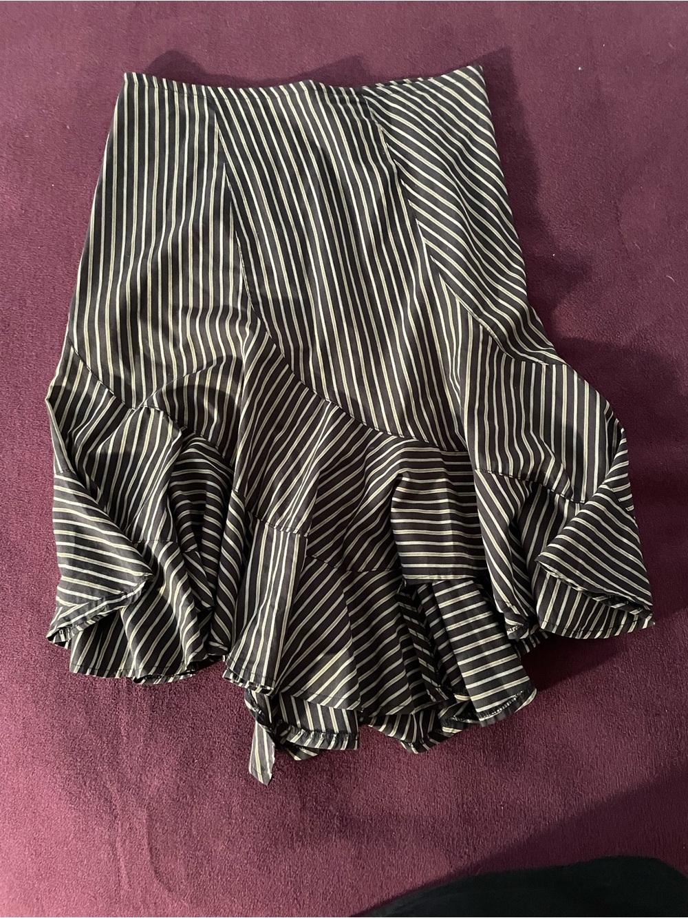 Striped Black, Tan & White Ruffle Hem Skirt
